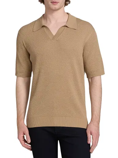Saks Fifth Avenue Men's Waffled Cotton Johnny Collar Sweater - Brown - Size XXL | Thumbnail 3