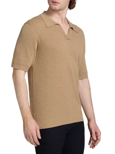 Saks Fifth Avenue Men's Waffled Cotton Johnny Collar Sweater - Brown - Size XXL | Thumbnail 4