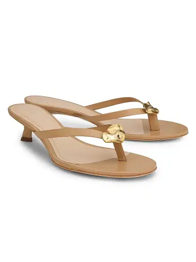 22élevé Women's 40MM Leather Kitten-Heel Sandals - Gold Leaf - Size 10.5 | Thumbnail 2