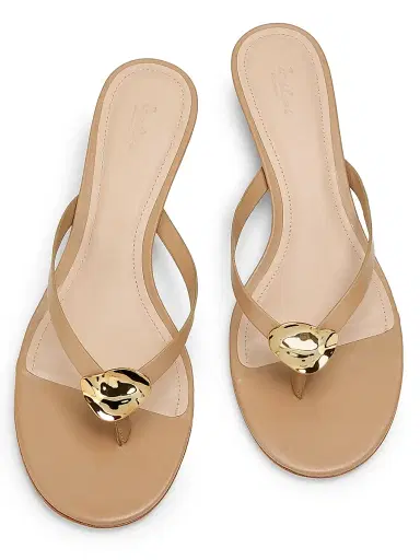 22élevé Women's 40MM Leather Kitten-Heel Sandals - Gold Leaf - Size 10.5 | Thumbnail 4