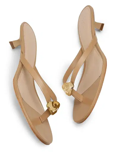 22élevé Women's 40MM Leather Kitten-Heel Sandals - Gold Leaf - Size 10.5 | Thumbnail 6