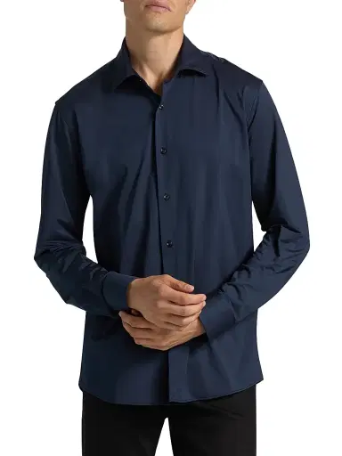 Saks Fifth Avenue Men's COLLECTION Stretch Soild Shirt - Navy | Thumbnail 3