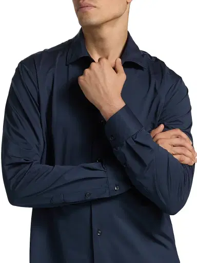 Saks Fifth Avenue Men's COLLECTION Stretch Soild Shirt - Navy | Thumbnail 6