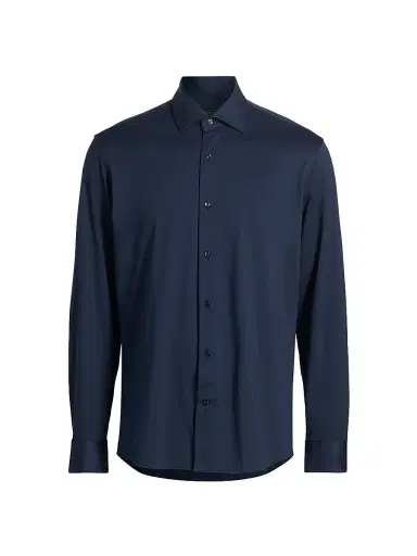 Saks Fifth Avenue Men's COLLECTION Stretch Soild Shirt - Navy | Thumbnail 1