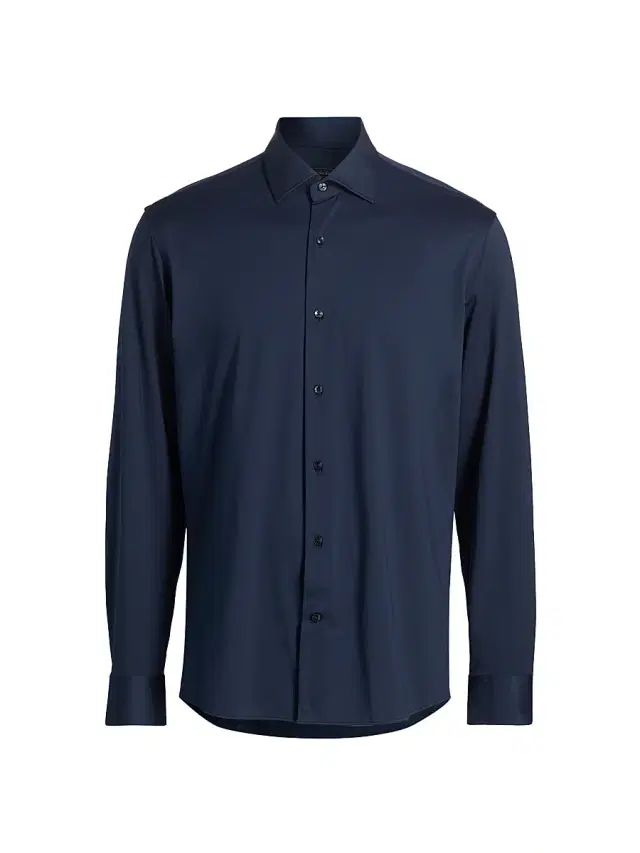 Men's COLLECTION Stretch Soild Shirt - Navy