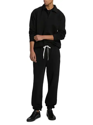 Saks Fifth Avenue Men's Foundation Johnny-Collar Fleece Polo Shirt - Black - Size XXL | Thumbnail 2 Saks Fifth Avenue Men's Foundation Johnny-Collar Fleece Polo Shirt - Black - Size XXL | Thumbnail 2