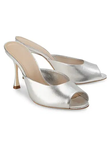 22élevé Women's 90MM Leather Peep-Toe Mules - Silver - Size 10 | Thumbnail 2