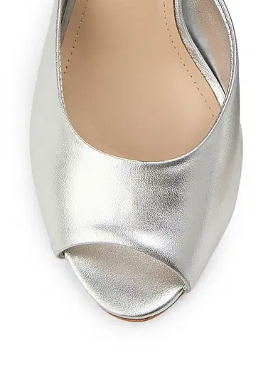 22élevé Women's 90MM Leather Peep-Toe Mules - Silver - Size 10 | Thumbnail 5