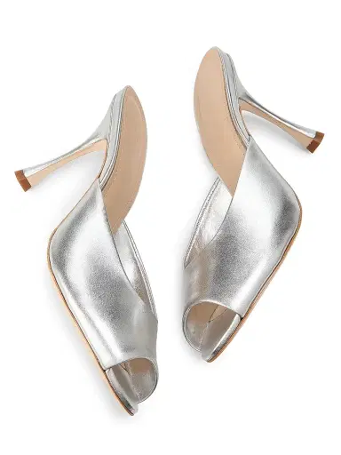22élevé Women's 90MM Leather Peep-Toe Mules - Silver - Size 10 | Thumbnail 6
