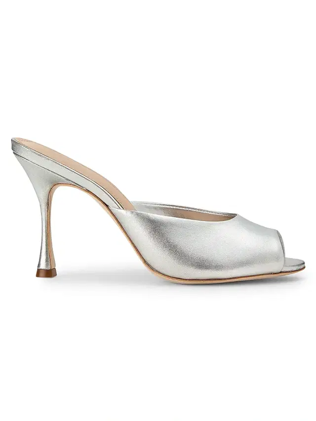 22élevé Women's 90MM Leather Peep-Toe Mules - Silver - Size 10