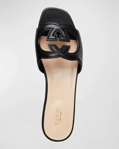 Gucci Leather Logo Cutout Flat Sandals | Thumbnail 4