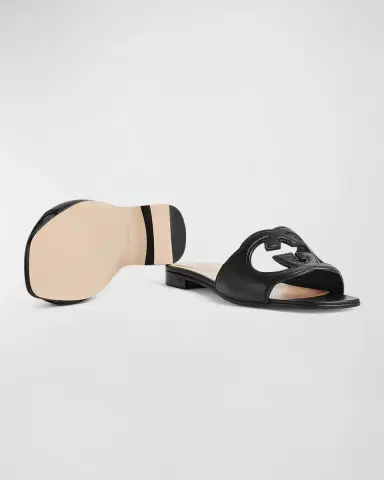 Gucci Leather Logo Cutout Flat Sandals | Thumbnail 5