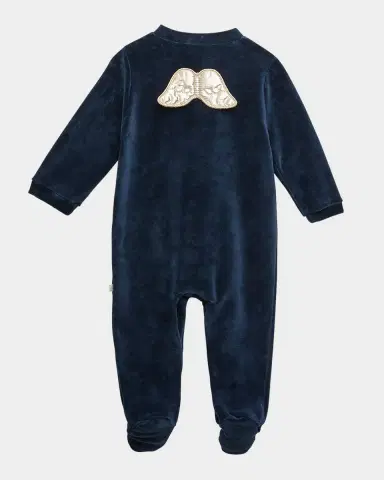 Marie-Chantal Girl's Velour Golden Angel Wing Footie Pajamas | Thumbnail 6