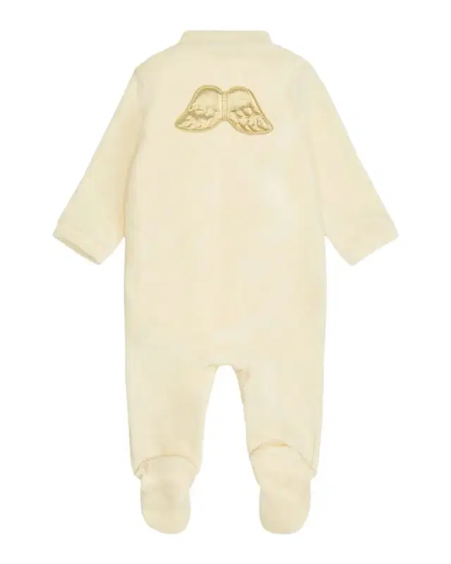 Girl 's Velour Golden Angel Wing Footie Pajamas, Size Newborn-18M