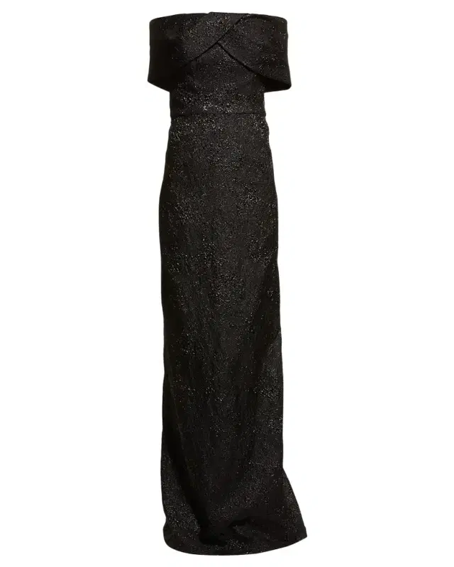 Rickie Freeman for Teri Jon Off-Shoulder Jacquard Column Gown