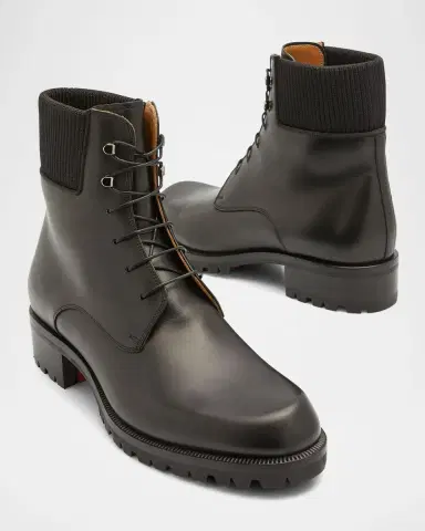 Christian Louboutin Men's Trapman Red Sole Leather Combat Boots | Thumbnail 8
