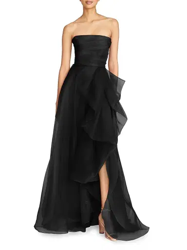 Theia Women's Teresa Draped Tulle Gown - Black | Thumbnail 2