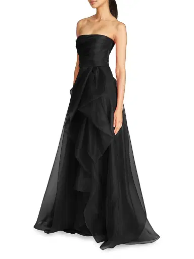 Theia Women's Teresa Draped Tulle Gown - Black | Thumbnail 3