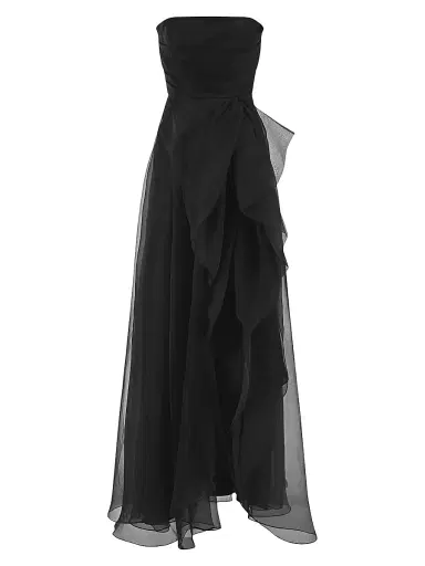 Theia Women's Teresa Draped Tulle Gown - Black | Thumbnail 1