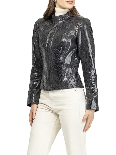 Gorski Women's Metis Suede Python Printed Zip Jacket - Anthracite | Thumbnail 4