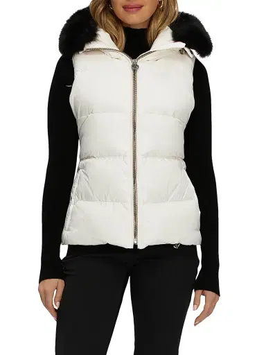 Gorski Women's Apres-Ski Vest with Detachable Toscana Shearling Lamb Hood Trim - Ivory - Size Small | Thumbnail 2 Gorski Women's Apres-Ski Vest with Detachable Toscana Shearling Lamb Hood Trim - Ivory - Size Small | Thumbnail 2