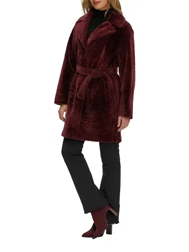 Gorski Women's Reversible Textured Shearling Lamb Stroller Belt - Burgundy - Size Small | Thumbnail 5 Gorski Women's Reversible Textured Shearling Lamb Stroller Belt - Burgundy - Size Small | Thumbnail 5