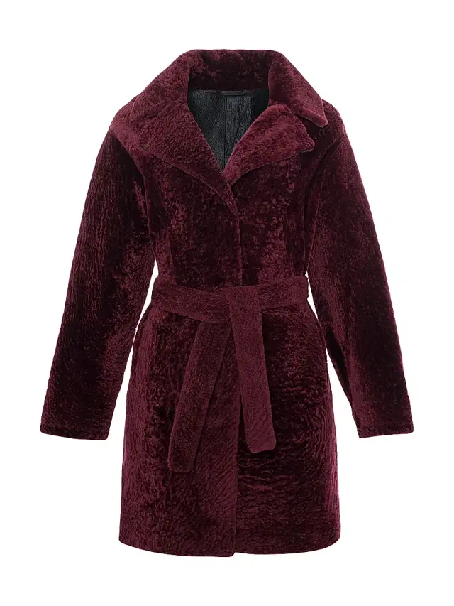 Gorski Women's Reversible Textured Shearling Lamb Stroller Belt - Burgundy