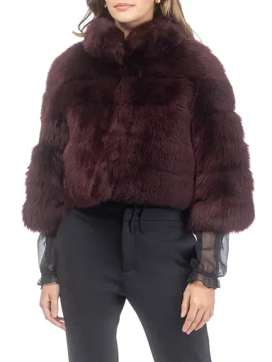 Gorski Women's Merinillo Shearling Lamb Bolero - Burgundy | Thumbnail 3 Gorski Women's Merinillo Shearling Lamb Bolero - Burgundy | Thumbnail 3