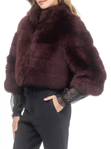 Gorski Women's Merinillo Shearling Lamb Bolero - Burgundy | Thumbnail 4 Gorski Women's Merinillo Shearling Lamb Bolero - Burgundy | Thumbnail 4