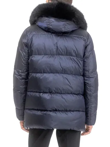 Gorski Men's Apres-Ski Jacket with Detachable Toscana Lamb Hood Trim - Navy | Thumbnail 3 Gorski Men's Apres-Ski Jacket with Detachable Toscana Lamb Hood Trim - Navy | Thumbnail 3
