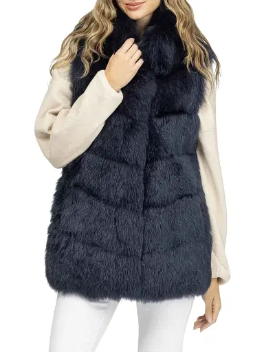 Gorski Women's Reversible Merinillo Shearling Lamb Vest - Navy | Thumbnail 2