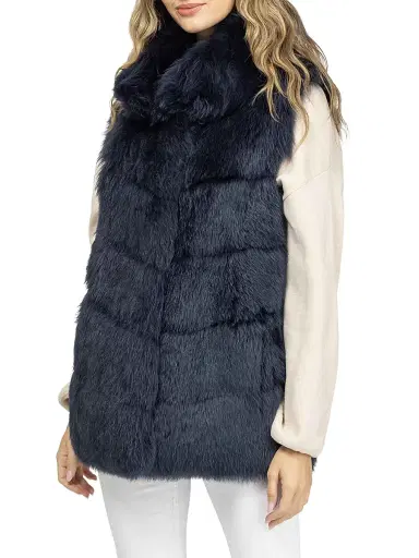 Gorski Women's Reversible Merinillo Shearling Lamb Vest - Navy | Thumbnail 3