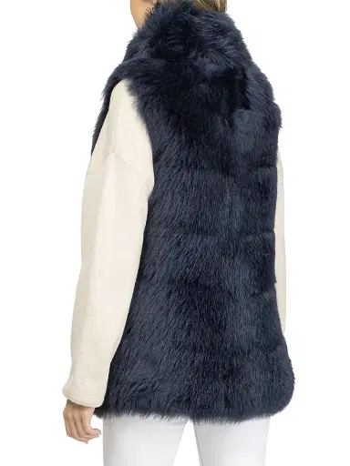 Gorski Women's Reversible Merinillo Shearling Lamb Vest - Navy | Thumbnail 4