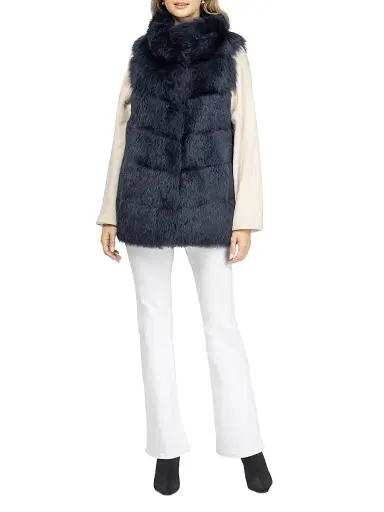Gorski Women's Reversible Merinillo Shearling Lamb Vest - Navy | Thumbnail 5