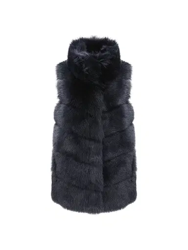Gorski Women's Reversible Merinillo Shearling Lamb Vest - Navy | Thumbnail 1