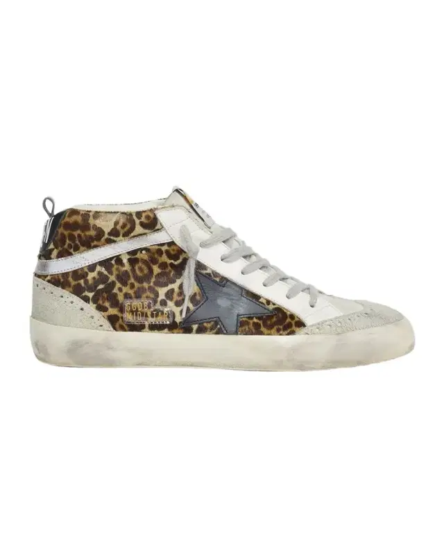 Golden Goose Mid Star Leopard-Print Leather Sneakers