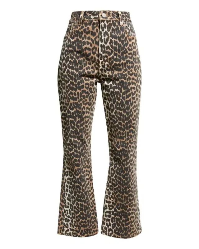 Ganni Betzy Leopard Cropped Bootcut Jeans