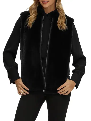 Gorski Women's Reversible Select Shearling Lamb Vest - Black - Size Large | Thumbnail 6