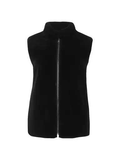 Gorski Women's Reversible Select Shearling Lamb Vest - Black - Size Large | Thumbnail 1