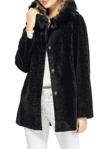 Gorski Women's Reversible Textured Shearling Lamb Parka with Merinillo Shearling Lamb Hood Trim | Thumbnail 2