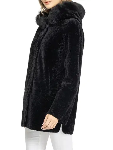 Gorski Women's Reversible Textured Shearling Lamb Parka with Merinillo Shearling Lamb Hood Trim | Thumbnail 4