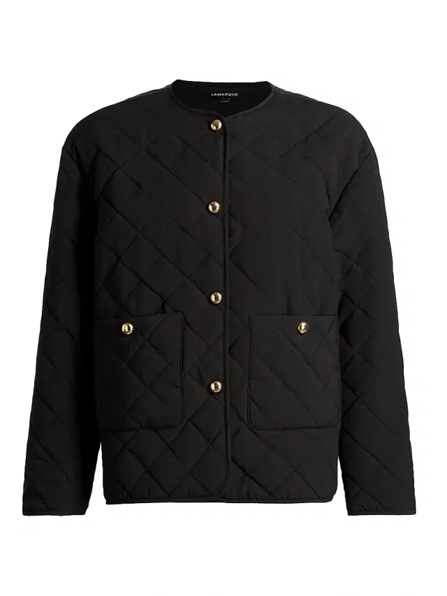 Women's Hera Quilted Collarless Jacket - Black
