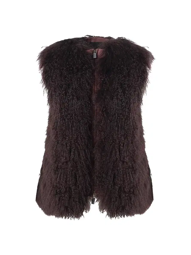 Gorski Women's Select Mongolian Goat Zip Vest - Burgundy
