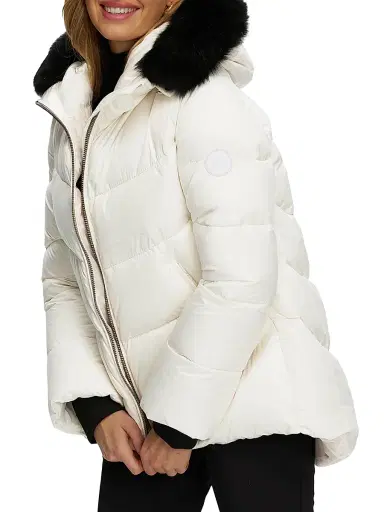 Gorski Women's Apres-Ski Jacket with Detachable Toscana Shearling Lamb Hood Trim - Ivory - Size Small | Thumbnail 3 Gorski Women's Apres-Ski Jacket with Detachable Toscana Shearling Lamb Hood Trim - Ivory - Size Small | Thumbnail 3