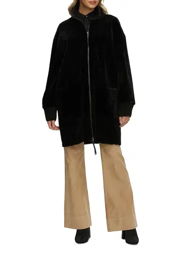 Gorski Women's Reversible Textured Shearling Lamb Jacket - Black - Size Small | Thumbnail 5