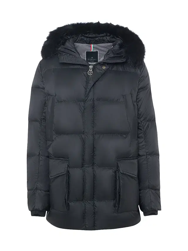 Gorski Men's Apres-Ski Jacket with Detachable Toscana Lamb Hood Trim - Black