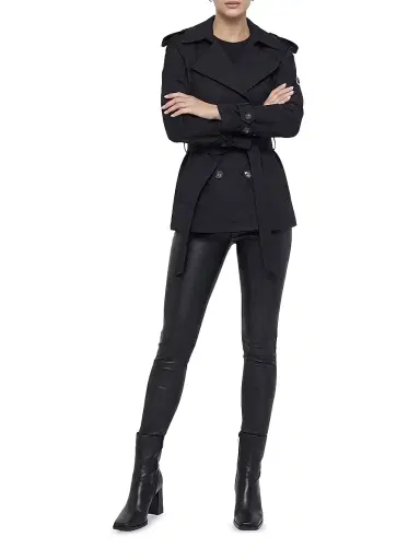 Gorski Women's Belted Trench Jacket Crafted with Vitale Barberis Wool - Black | Thumbnail 2