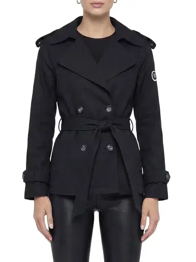 Gorski Women's Belted Trench Jacket Crafted with Vitale Barberis Wool - Black | Thumbnail 3