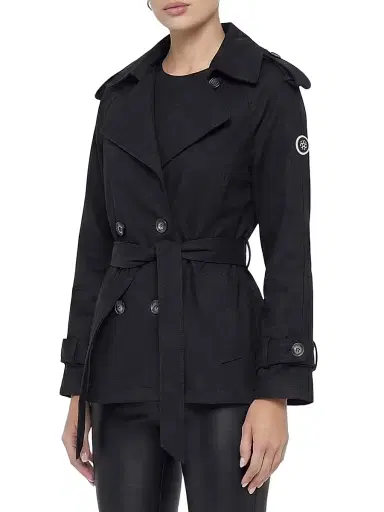 Gorski Women's Belted Trench Jacket Crafted with Vitale Barberis Wool - Black | Thumbnail 4