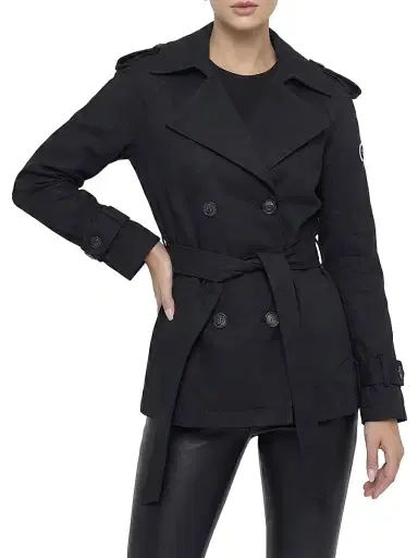 Gorski Women's Belted Trench Jacket Crafted with Vitale Barberis Wool - Black | Thumbnail 6